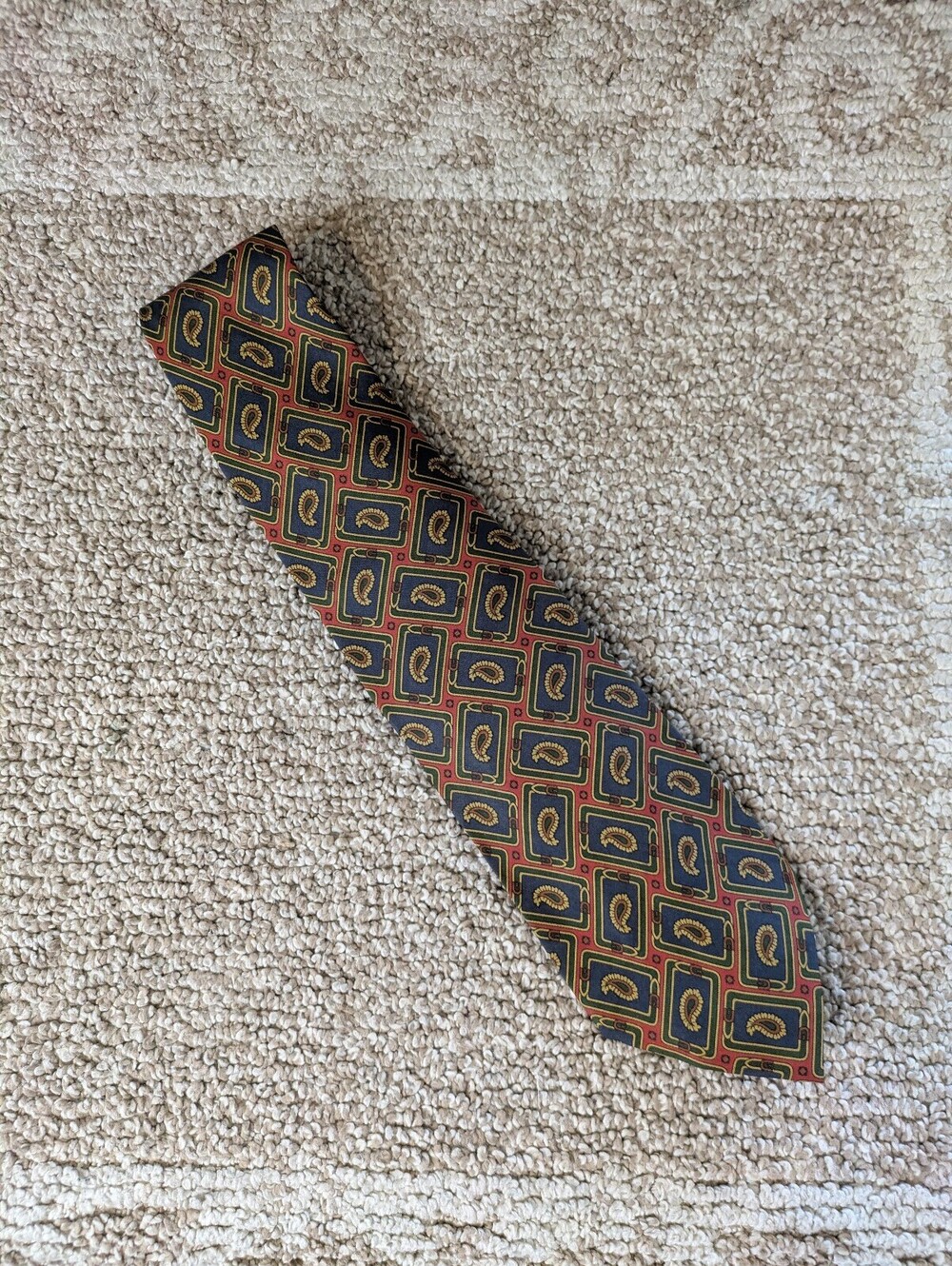 Polo Ralph Lauren Vintage Silk Tie Navy Red Gold Paisley Geometric Medallions